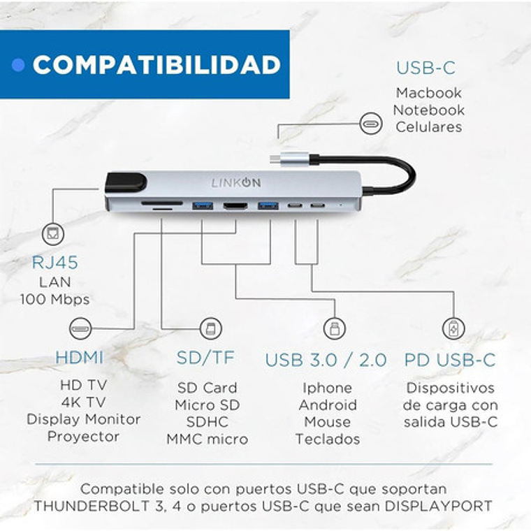Hub Adaptador Usb Tipo C 8 En 1 Linkon Para Mac Macbook Windows 8