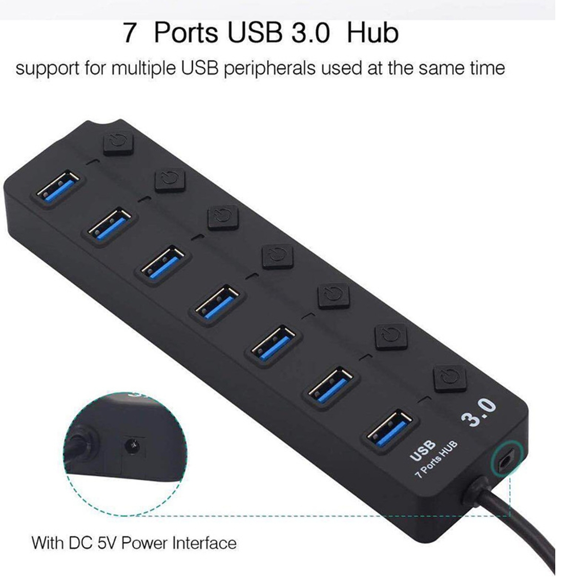 Hub USB 7 puertos con switch velocidad 3.0 activo  1