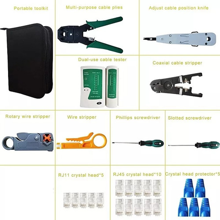 Kit Herramienta Redes Crimpeadora Rj45 Rj11 Pelacable + 9v 2