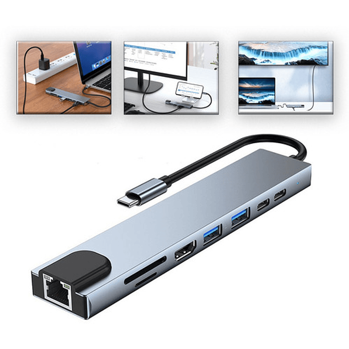 Adaptador Hub Para Macbook Air M1 M2 8 En 1 Usb-c Hdmi 4k 1