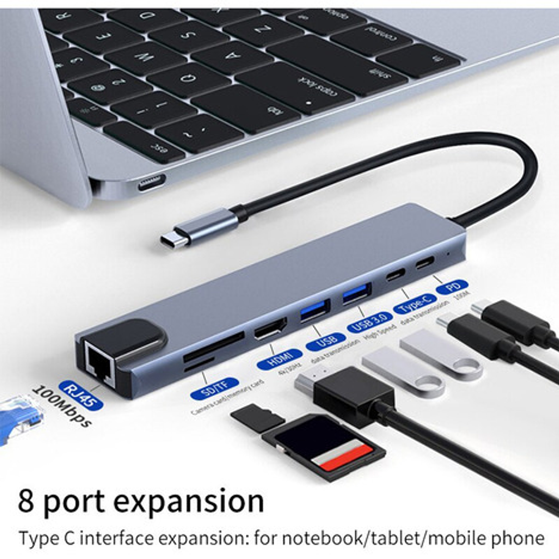 Adaptador Hub Para Macbook Air M1 M2 8 En 1 Usb-c Hdmi 4k 8