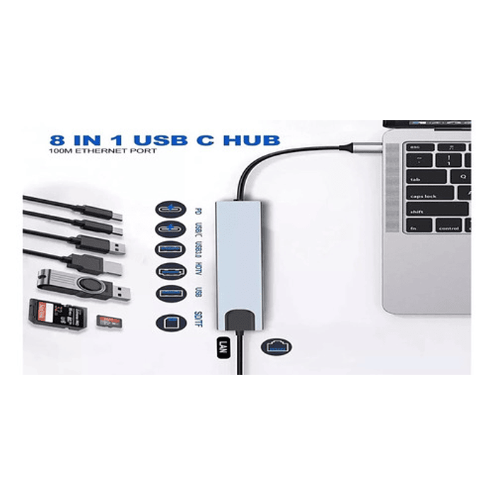 Adaptador Hub Para Macbook Air M1 M2 8 En 1 Usb-c Hdmi 4k 12