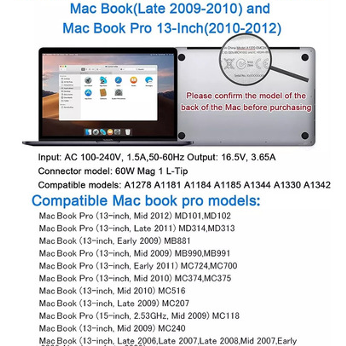 Cargador Alternativo Macbook Pro 60w 16.5v 3.65a Magsafe 1 5