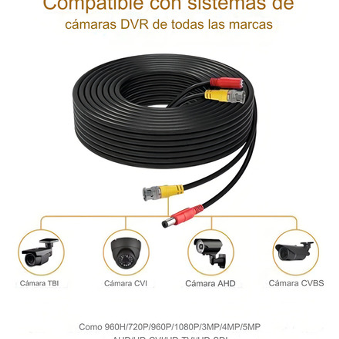 Cable Siamés 30 Metros Para Cámaras De Seguridad Cctv, Cable Bnc De Video Y Alimentación, Antienferencia, Todo-en-uno, Ideal Para Instalaciones De Cctv Y Sistemas De Seguridad 3