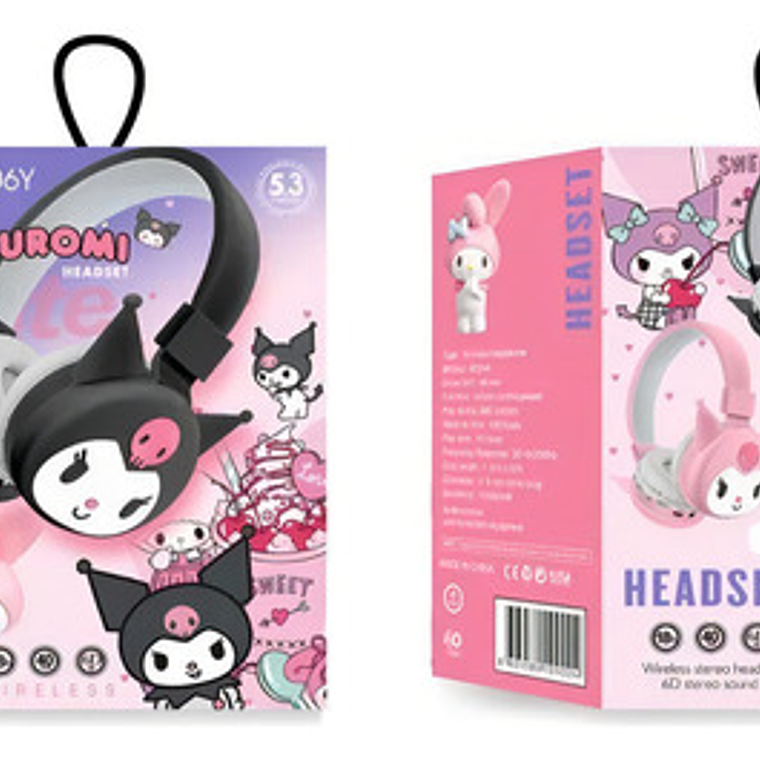 Audífonos Importados Inalámbricos De Kuromi Con Bluetooth Color Negro 5