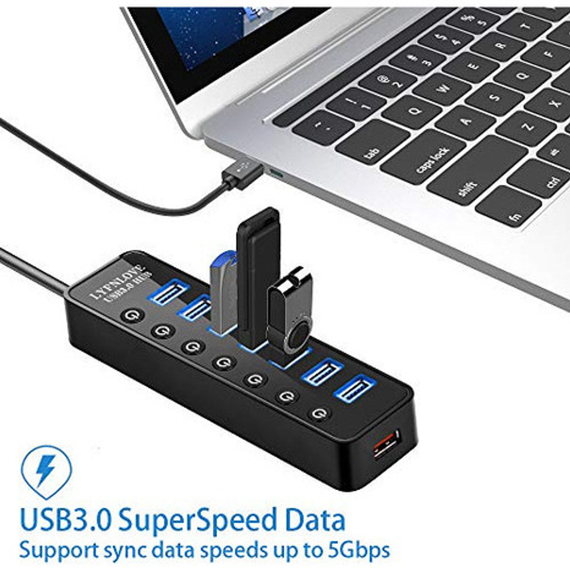 Hub 3.0, Hub De Datos Usb De 7 Puertos Con Adaptador 2