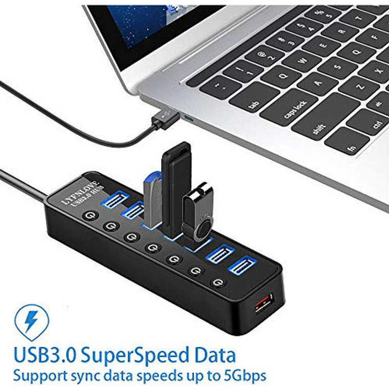 Hub 3.0, Hub De Datos Usb De 7 Puertos Con Adaptador 2
