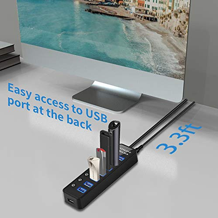 Hub 3.0, Hub De Datos Usb De 7 Puertos Con Adaptador 4