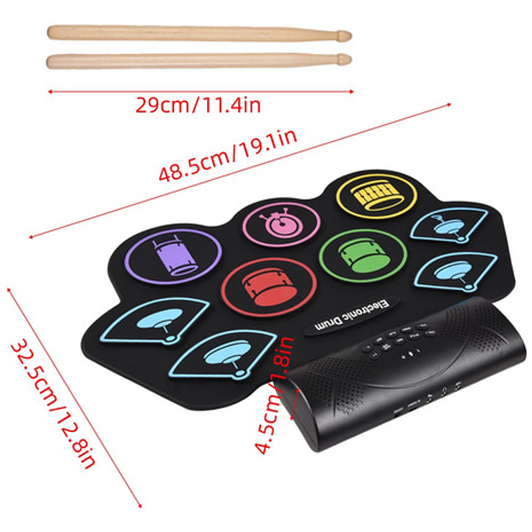 Tambor Electrónico Silicona Portátil Cobrable Arcoír 9 Drum 2