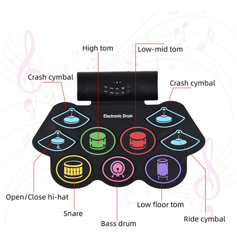 Tambor Electrónico Silicona Portátil Cobrable Arcoír 9 Drum 3