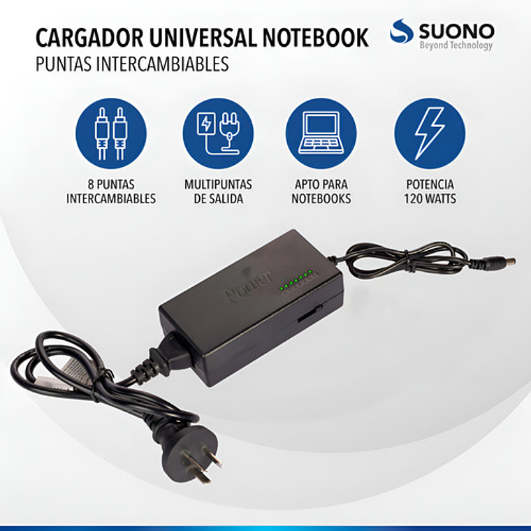 Cargador Universal Notebook 120w 9plug 12v A 24v 8