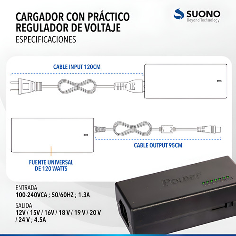 Cargador Universal Notebook 120w 9plug 12v A 24v 9