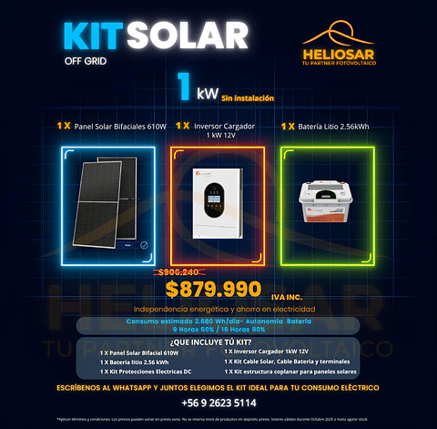 Kit solar Off-grid 1kW sin instalacion