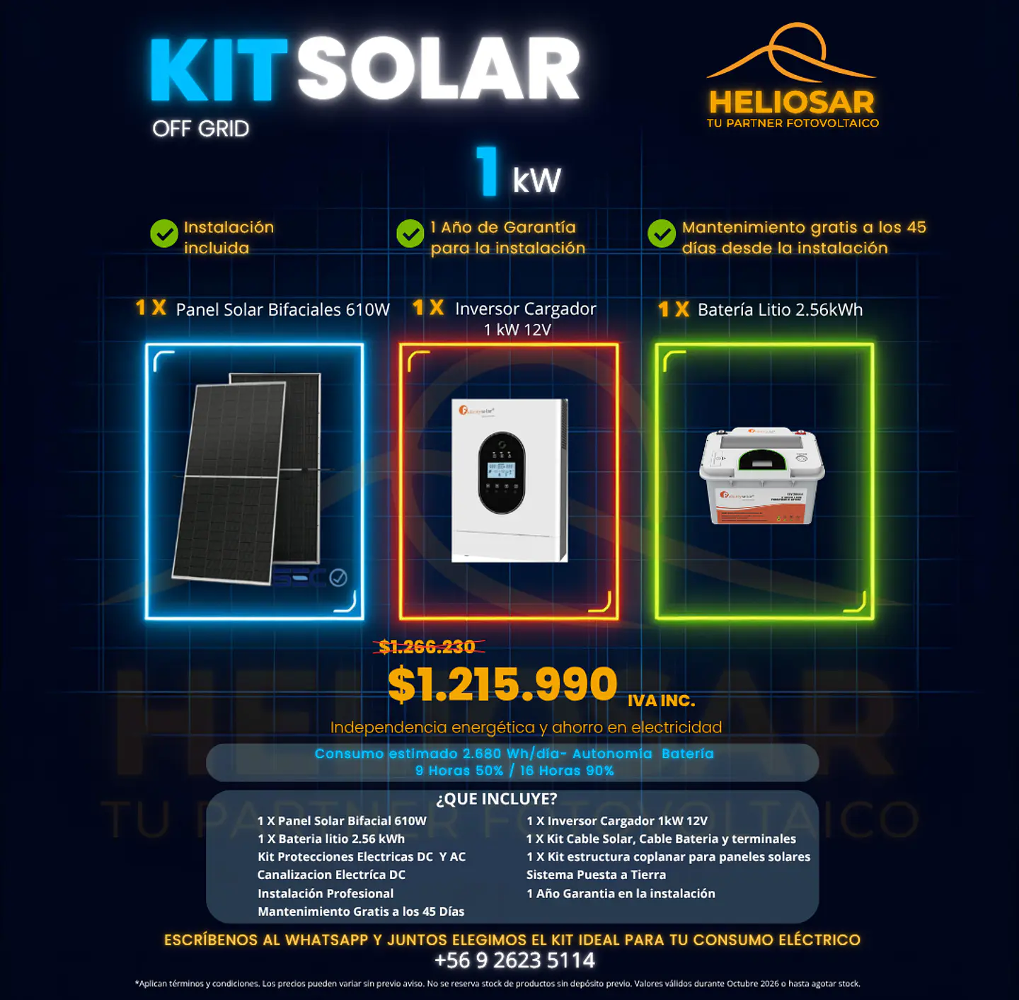 Kit solar off-grid 1kW con instalacion 1