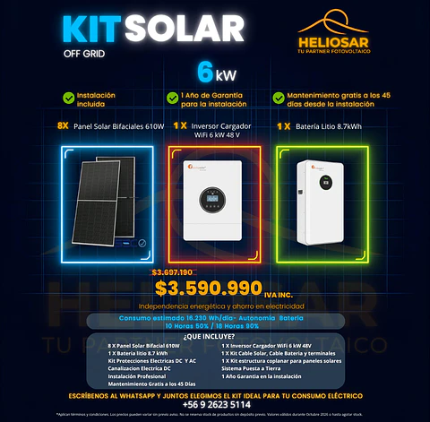 Kit solar off-grid 6Kw con instalacion