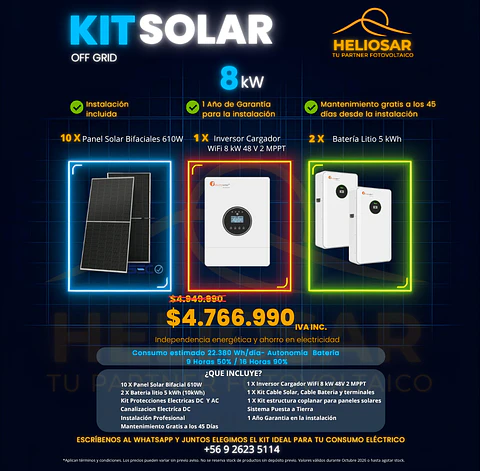 Kit solar off-grid 8kW con instalacion
