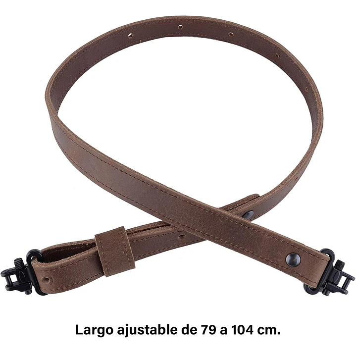 Correa Tactica 2 puntos Cuero Bufalo fina con Anillas - Marron 2