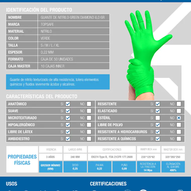 Guante de Nitrilo 8g Top Safe - Verde 3