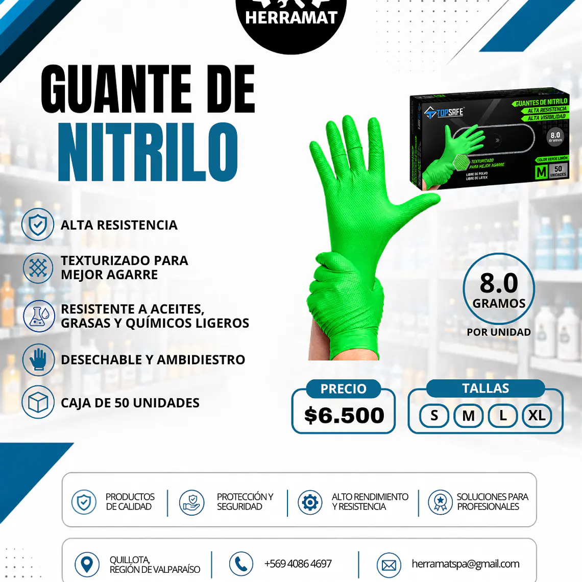Guante de Nitrilo 8g Top Safe - Verde 4