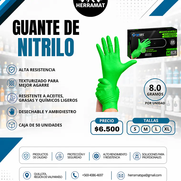 Guante de Nitrilo 8g Top Safe - Verde 4
