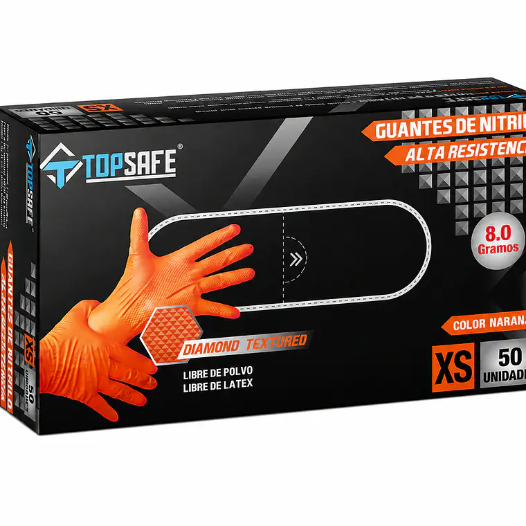 Guante de Nitrilo 8g Top Safe - Naranjo 1