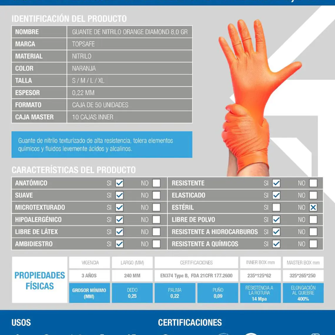 Guante de Nitrilo 8g Top Safe - Naranjo 3