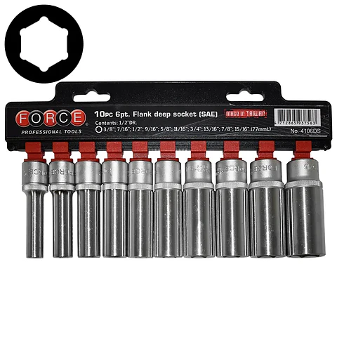 Juego de Dados 1/2" Hexagonal Largo - 10 piezas