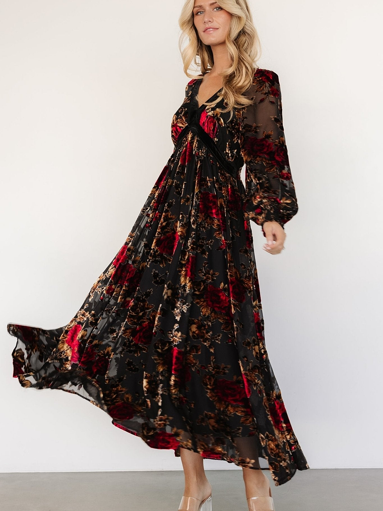 Adele Velvet Dress | Black + Rose Floral 3