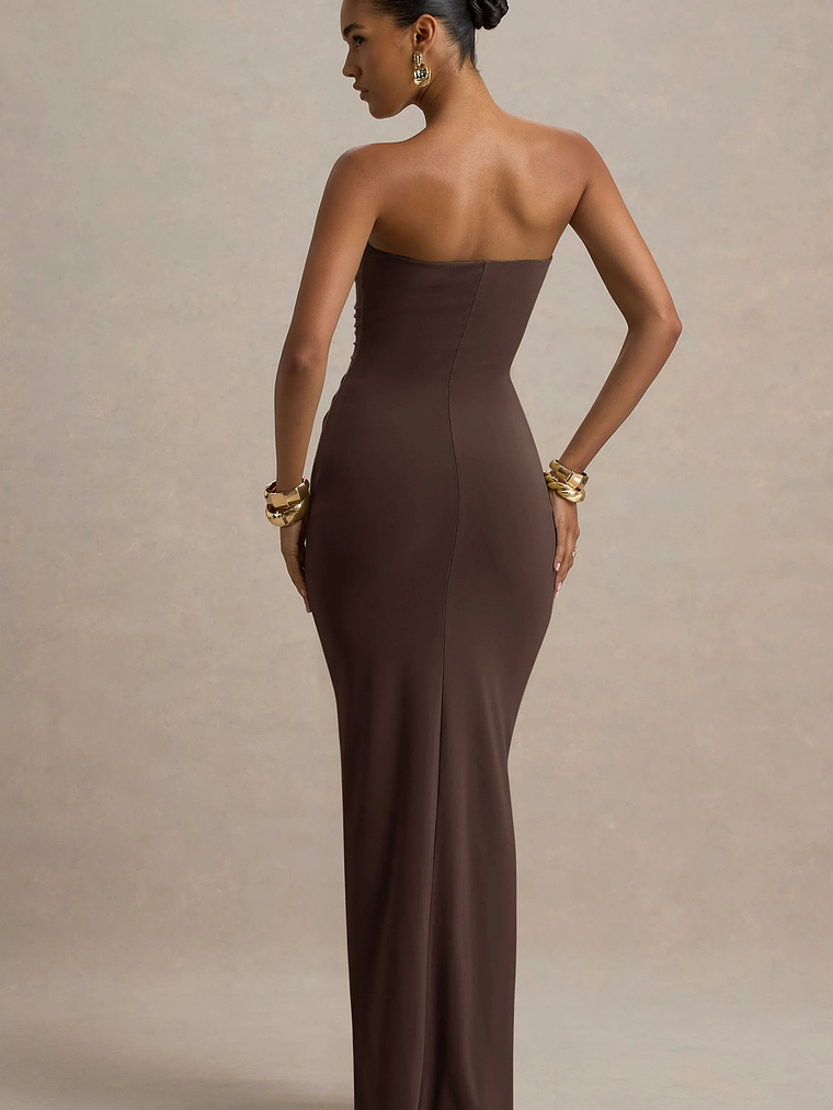Ali | Brown Sweetheart Ruched Wrap Maxi Dress 2