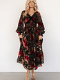 Adele Velvet Dress | Black + Rose Floral - thumbnail 4