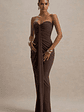 Ali | Brown Sweetheart Ruched Wrap Maxi Dress - thumbnail 3
