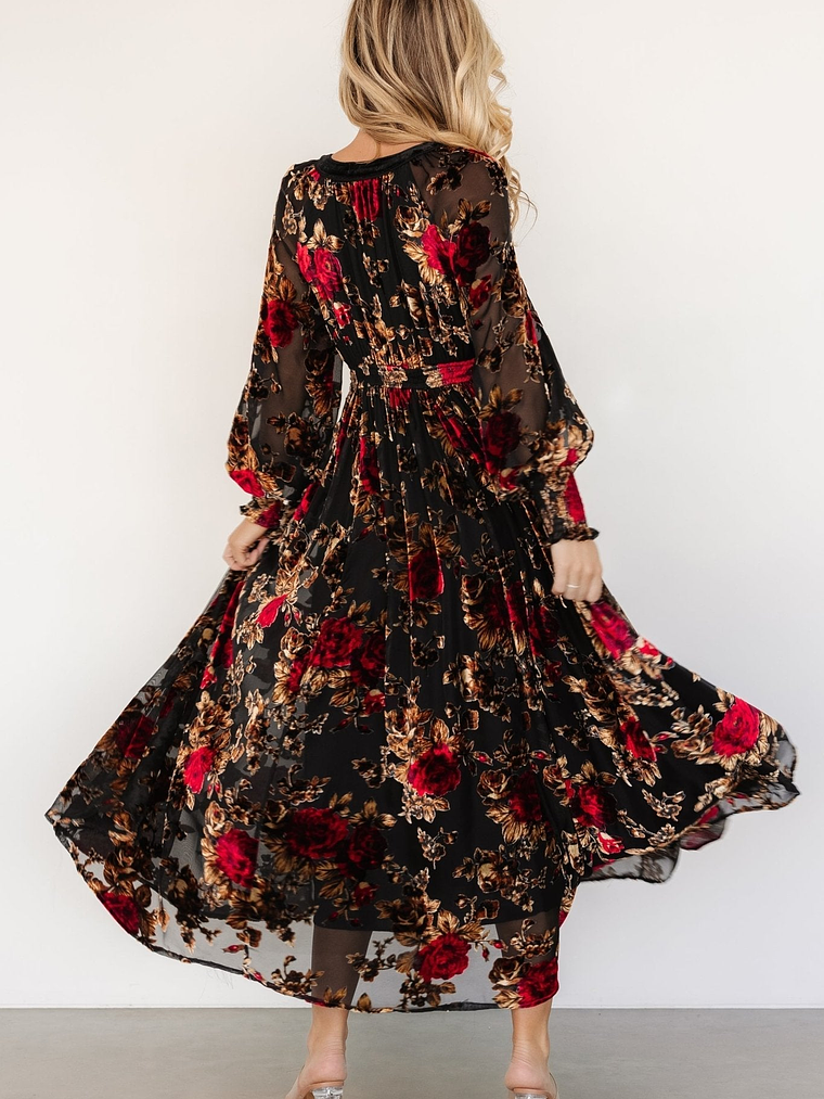 Adele Velvet Dress | Black + Rose Floral 5