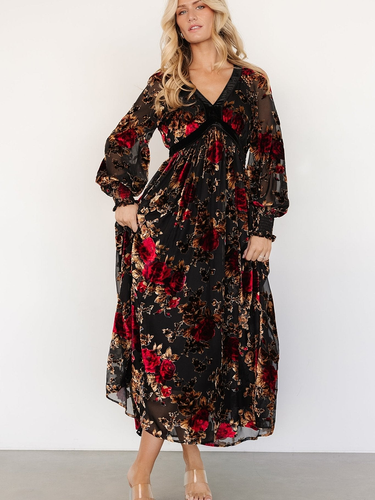 Adele Velvet Dress | Black + Rose Floral 6