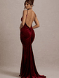 Adele | Berry Velvet Ruched Strappy Fishtail Maxi Dress - thumbnail 1