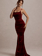 Adele | Berry Velvet Ruched Strappy Fishtail Maxi Dress - thumbnail 2