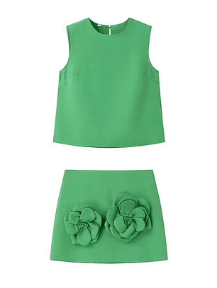 3D Flower Skirt and Sleeveless Crop Top Set