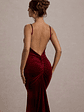 Adele | Berry Velvet Ruched Strappy Fishtail Maxi Dress - thumbnail 3