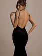 Adele | Black Velvet Ruched Strappy Fishtail Maxi Dress - thumbnail 3