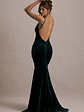 Adele | Bottle Green Velvet Ruched Strappy Fishtail Maxi Dress - thumbnail 1
