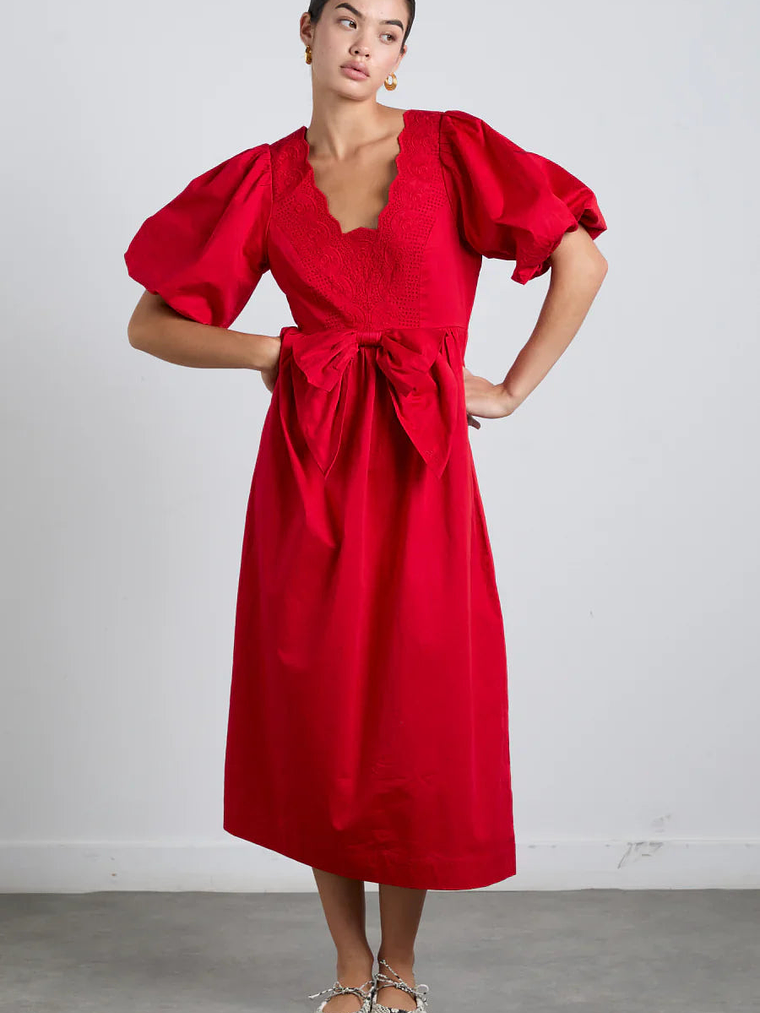 aria bow embroidered midi dress - red 1