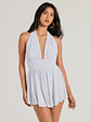 50s Icon Halter Plunge Neck Skater Romper - thumbnail 1