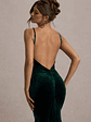 Adele | Bottle Green Velvet Ruched Strappy Fishtail Maxi Dress - thumbnail 3