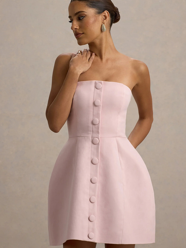 Anniston | Pink Bandeau Tailored Button Mini Dress 1