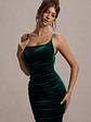 Adele | Bottle Green Velvet Ruched Strappy Fishtail Maxi Dress - thumbnail 4