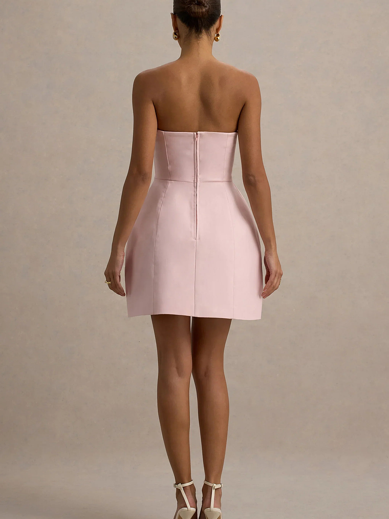 Anniston | Pink Bandeau Tailored Button Mini Dress 2