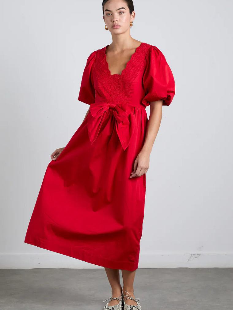 aria bow embroidered midi dress - red 5