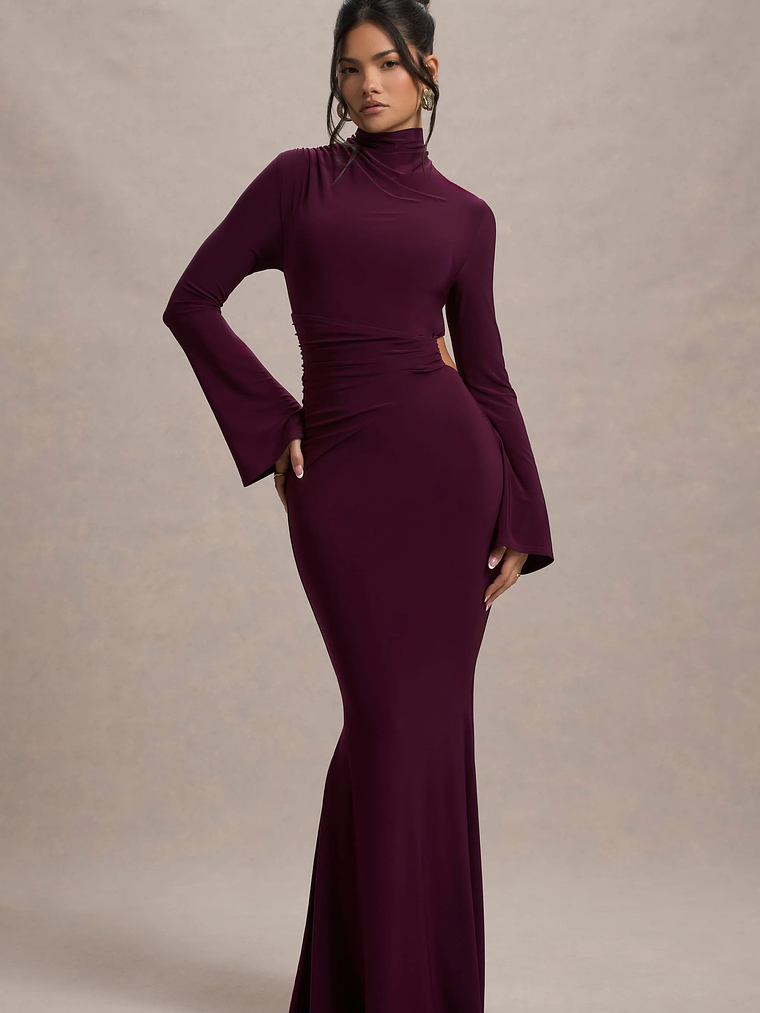 Anderson | Burgundy High-Neck Cut-Out Maxi Dress 4