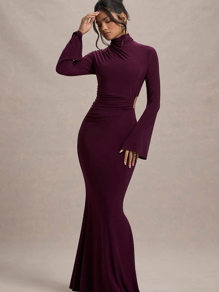 Anderson | Burgundy High-Neck Cut-Out Maxi Dress 5