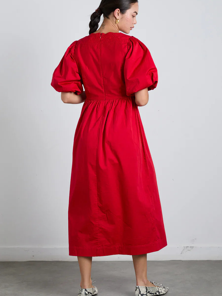 aria bow embroidered midi dress - red 8