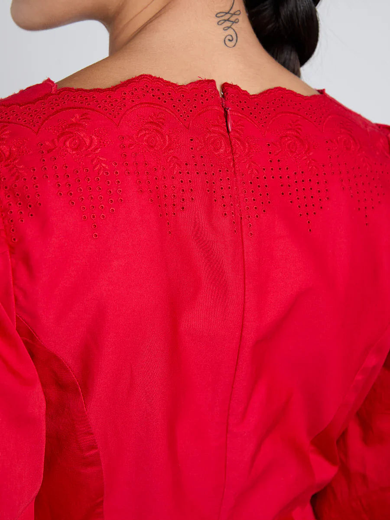 aria bow embroidered midi dress - red 9